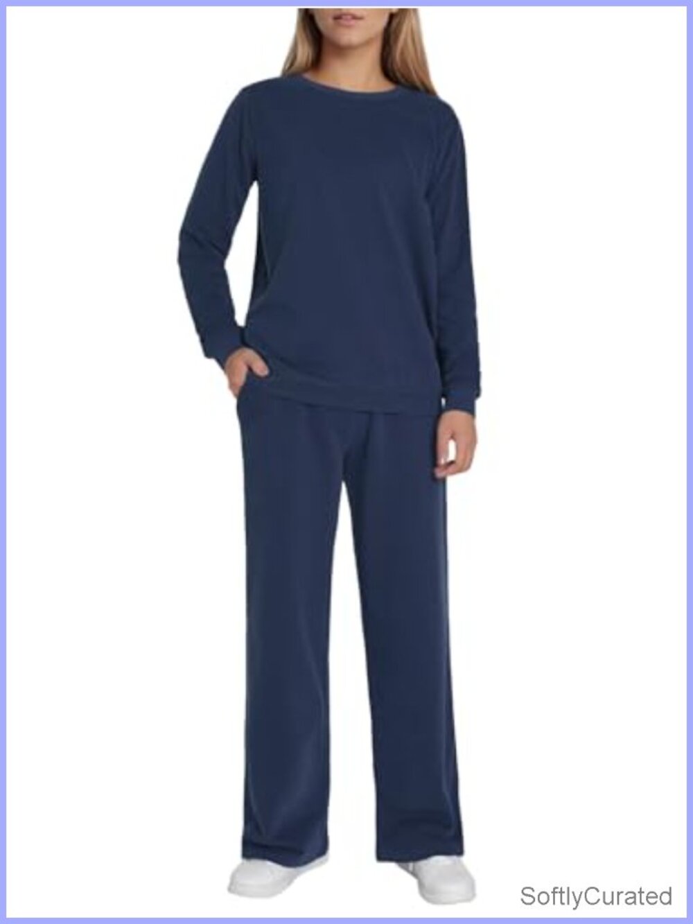2 Piece Sweatsuit Set Long Sleeve Pullover Wide Leg Pants Cotton Lounge Sets